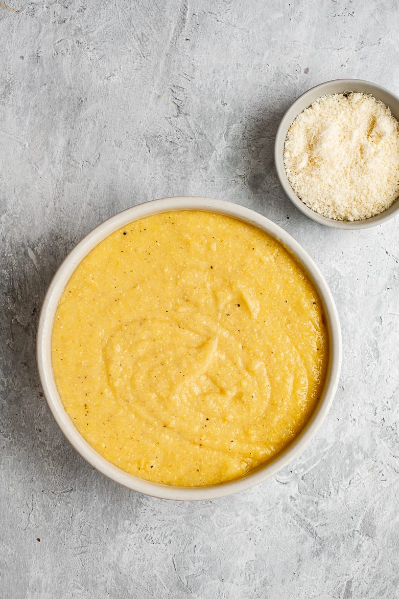 Cooked Polenta with cheese bowl