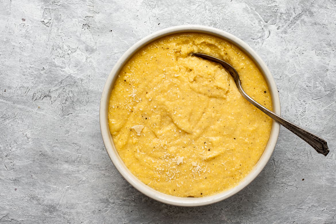 Cooked Polenta with spoon