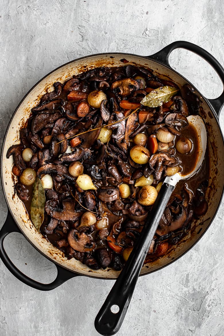 Cooked mushroom Bourguignon