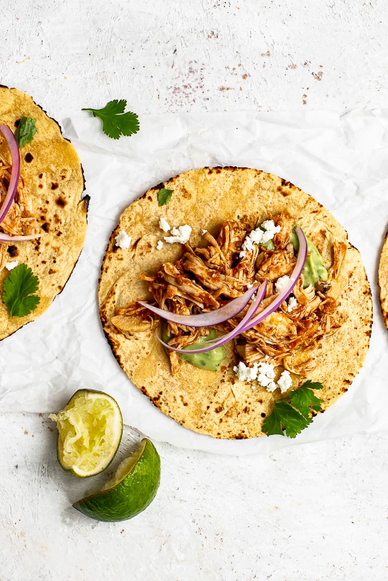 Chicken tinga in taco shell