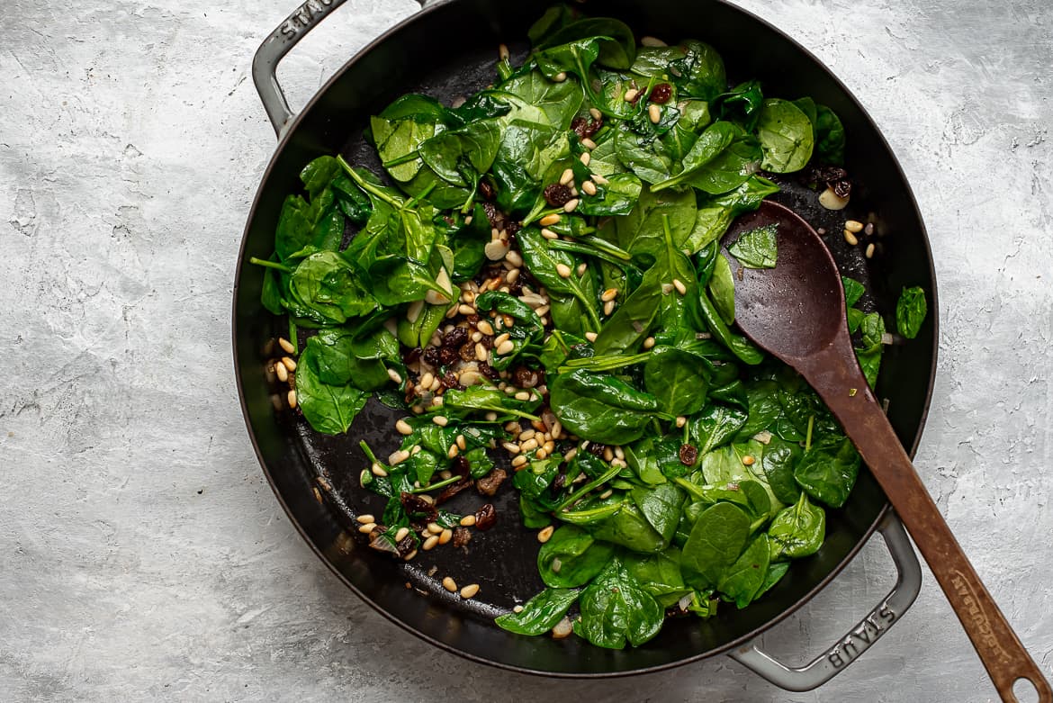 Sautéed spinach, raisins and pine nuts