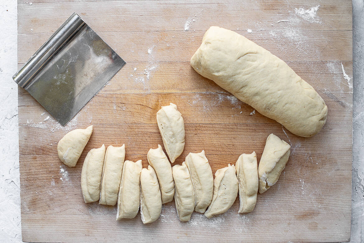 slicing dough 