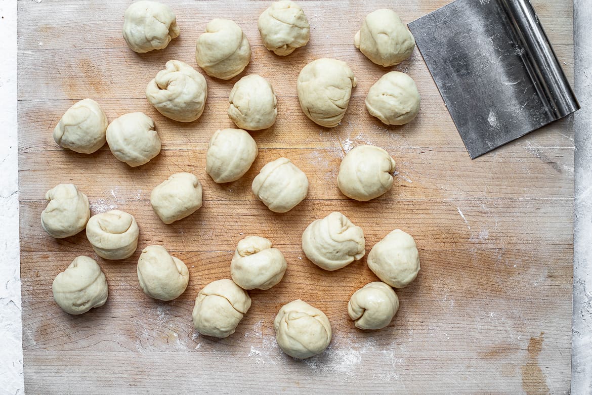 rolling dough balls for monkey bread