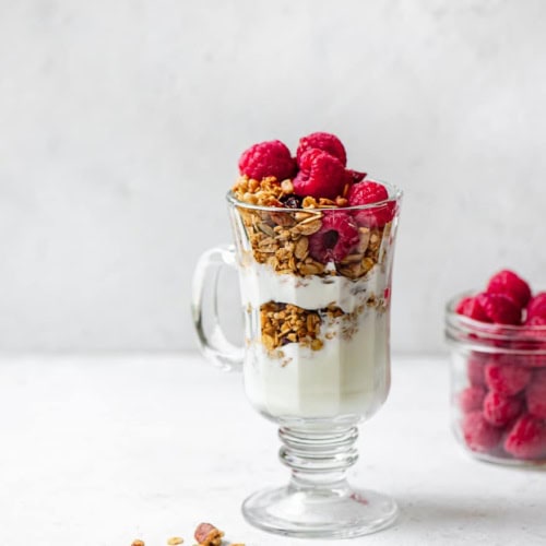 Homemade maple-pecan granola parfaits