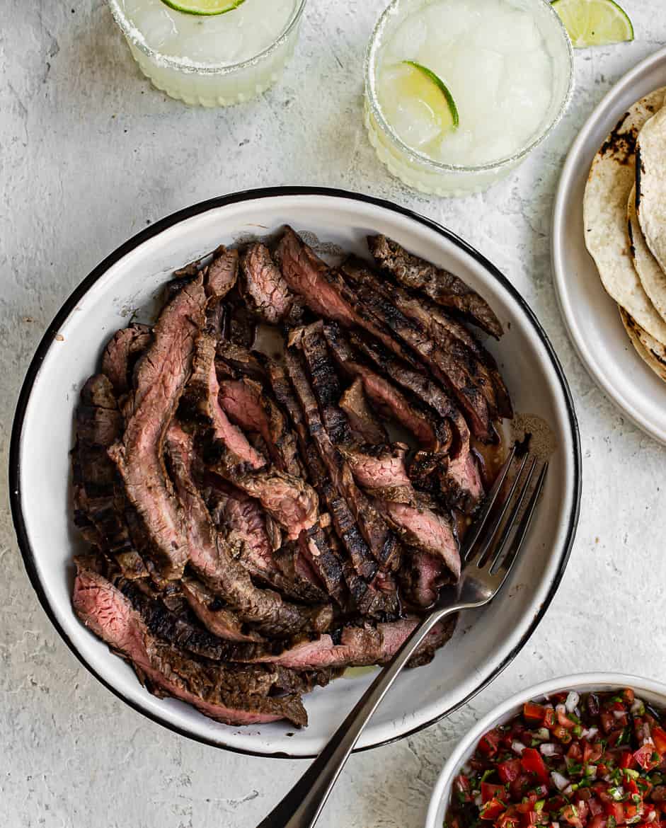 Steak, pico de gallo, corn tortillas for cinco de mayo feast