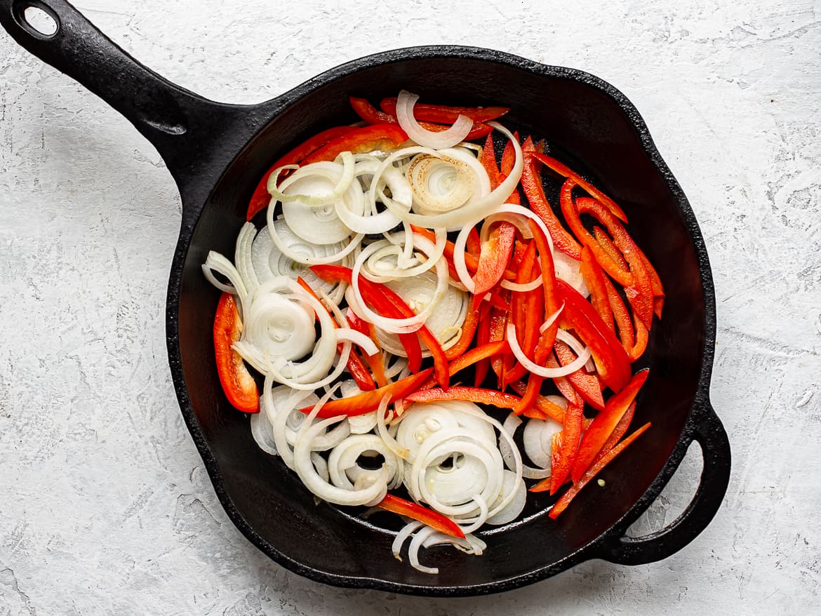 Sautéing onions and red peppers