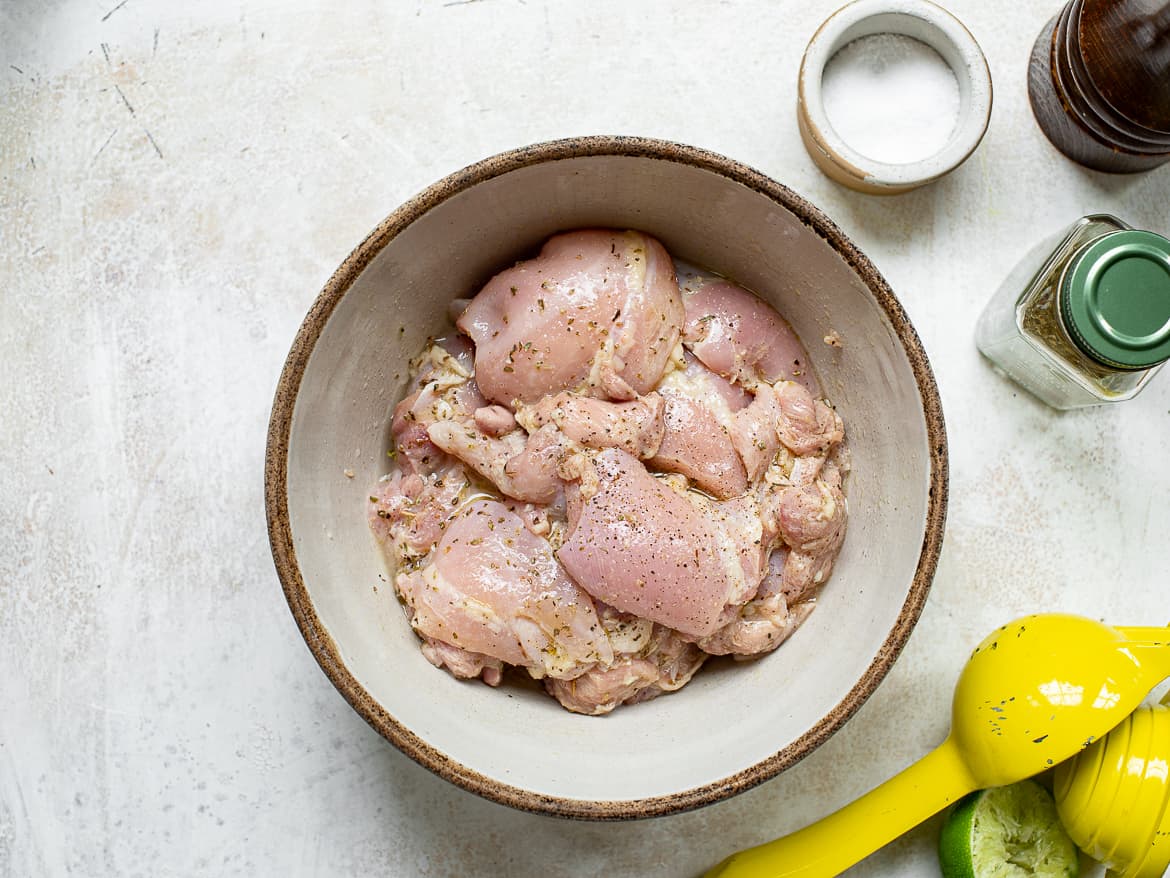 chicken for arroz con pollo marinating