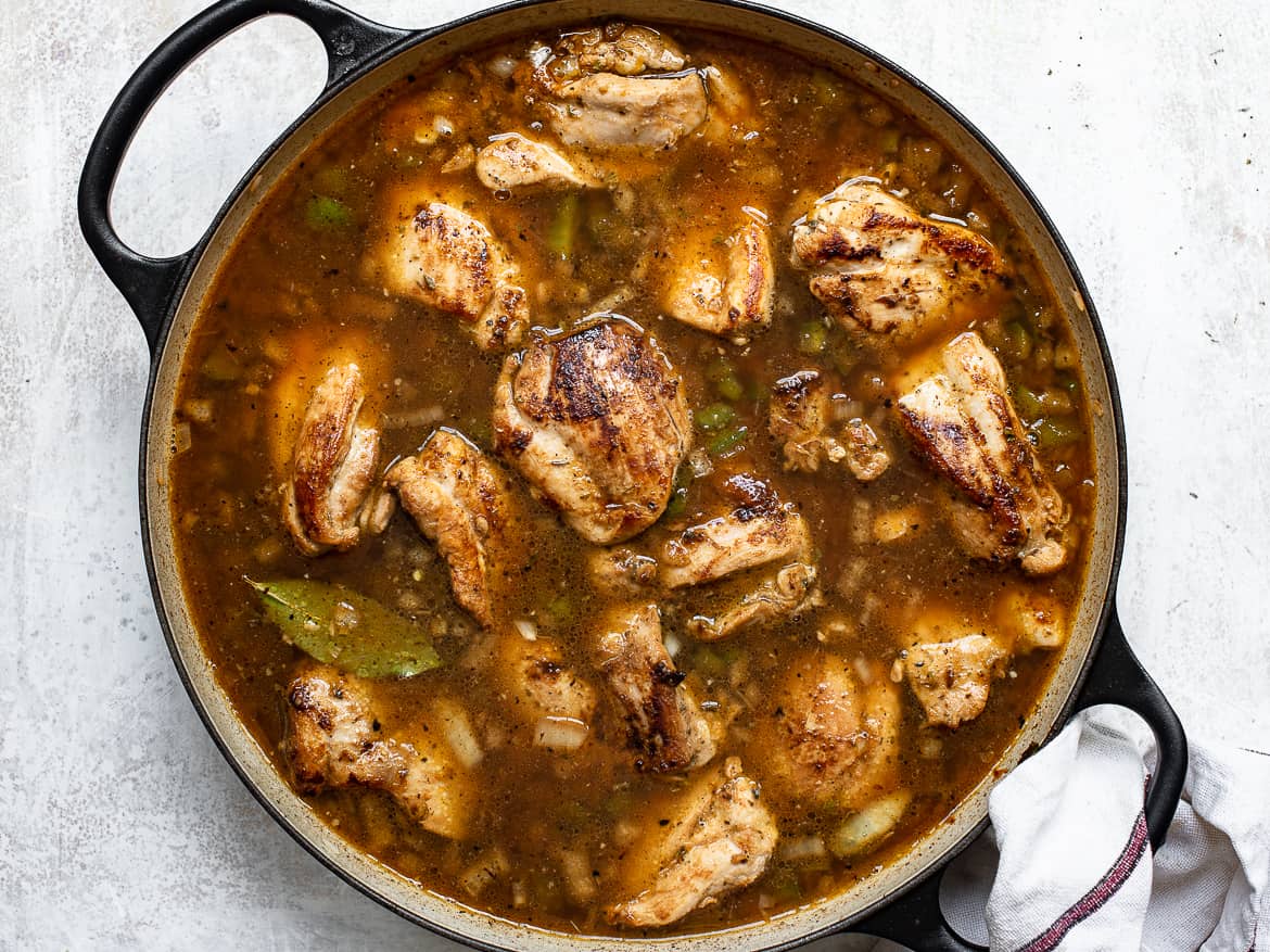 Chicken and rice in broth