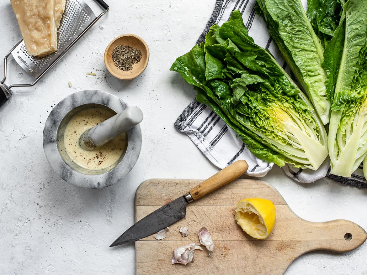 Preparing Caesar dressing