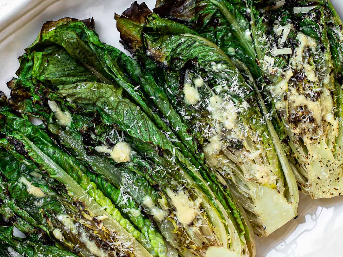 Grilled Romaine lettuce with caesar dressing