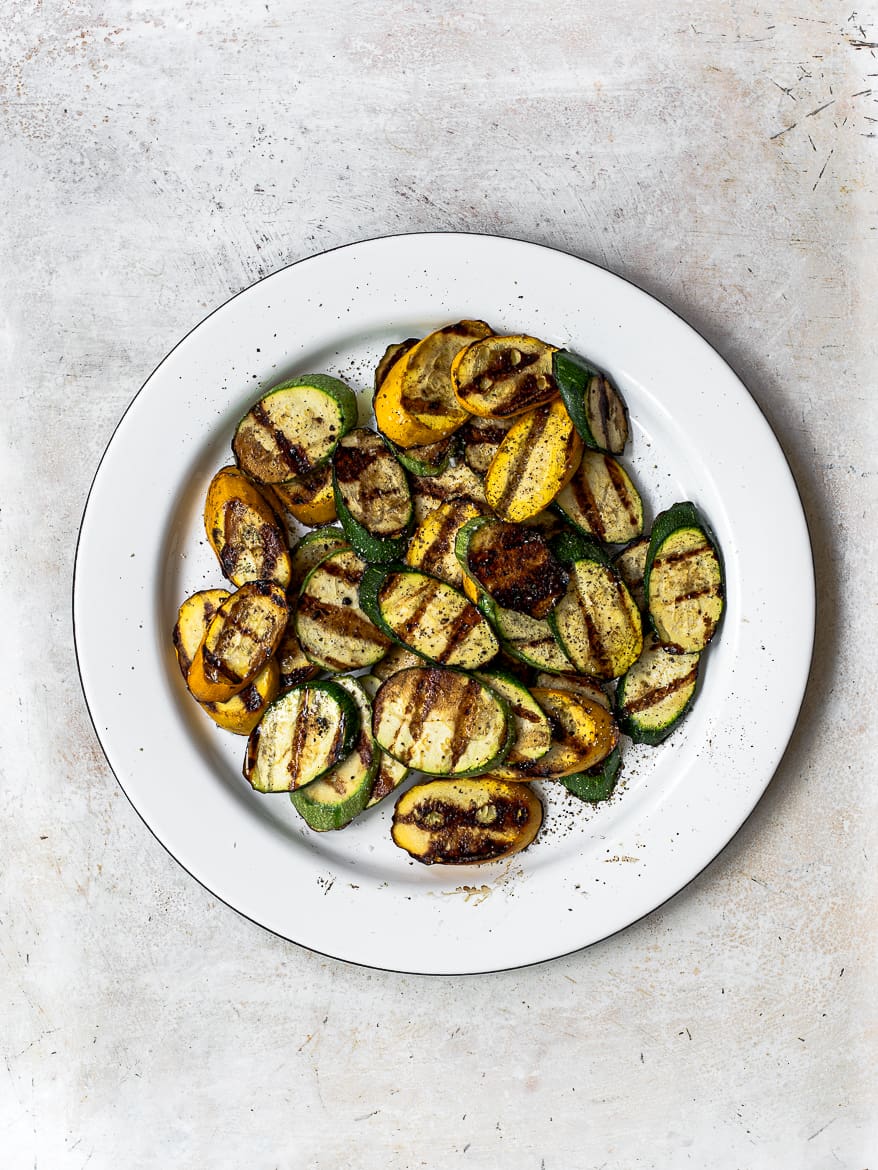 Grilled Zucchini and summer squash on plate