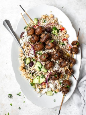 Grilled mushrooms with Mediterranean Couscous Salad