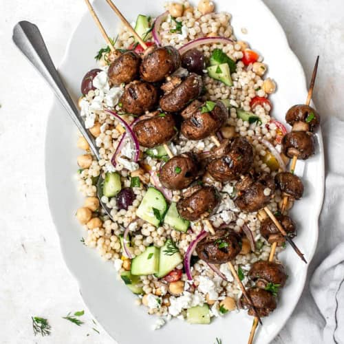 Grilled mushrooms with Mediterranean Couscous Salad