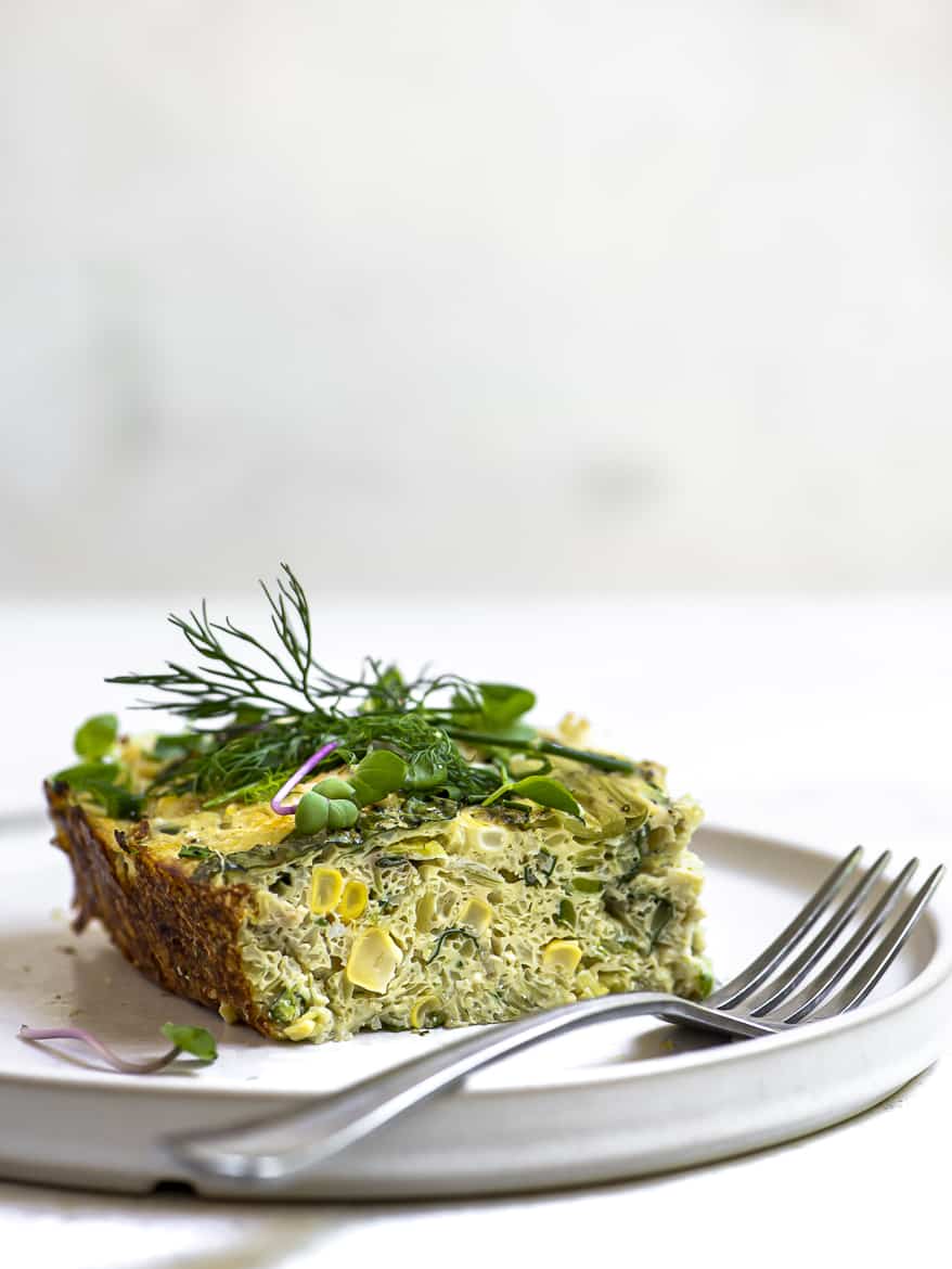 Slice of summer frittata on a plate 
