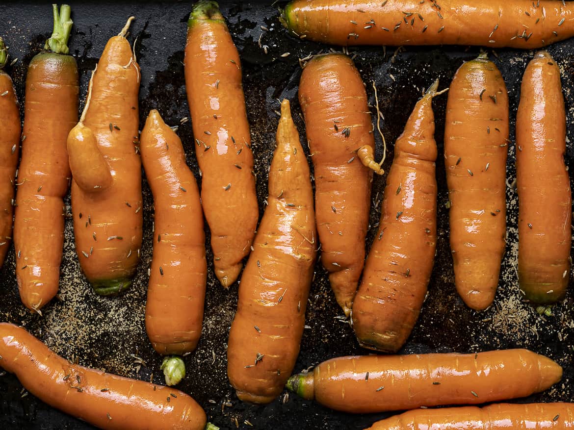 Carrots on baking sheet