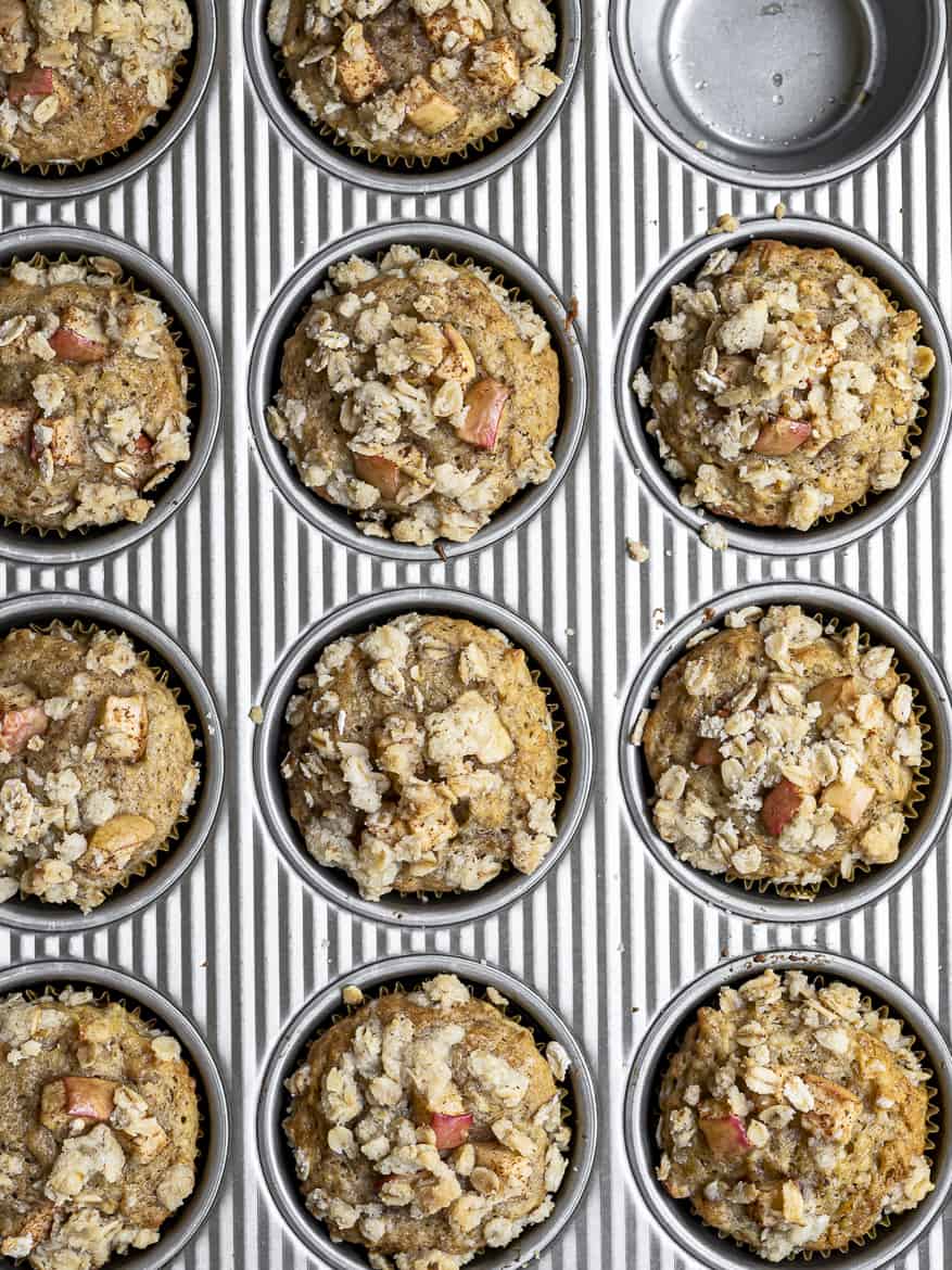 Baked Apple crisp muffins in muffin tin