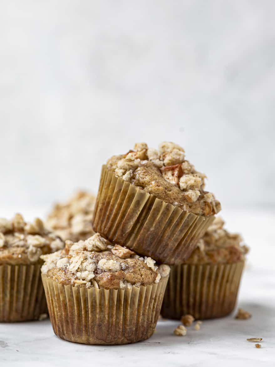 Stacked Apple muffins with crumble topping