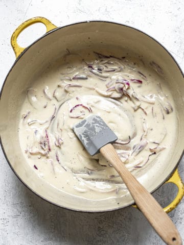 Whisking hummus sauce