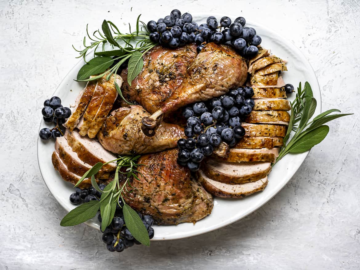 Spatchcock Turkey on platter