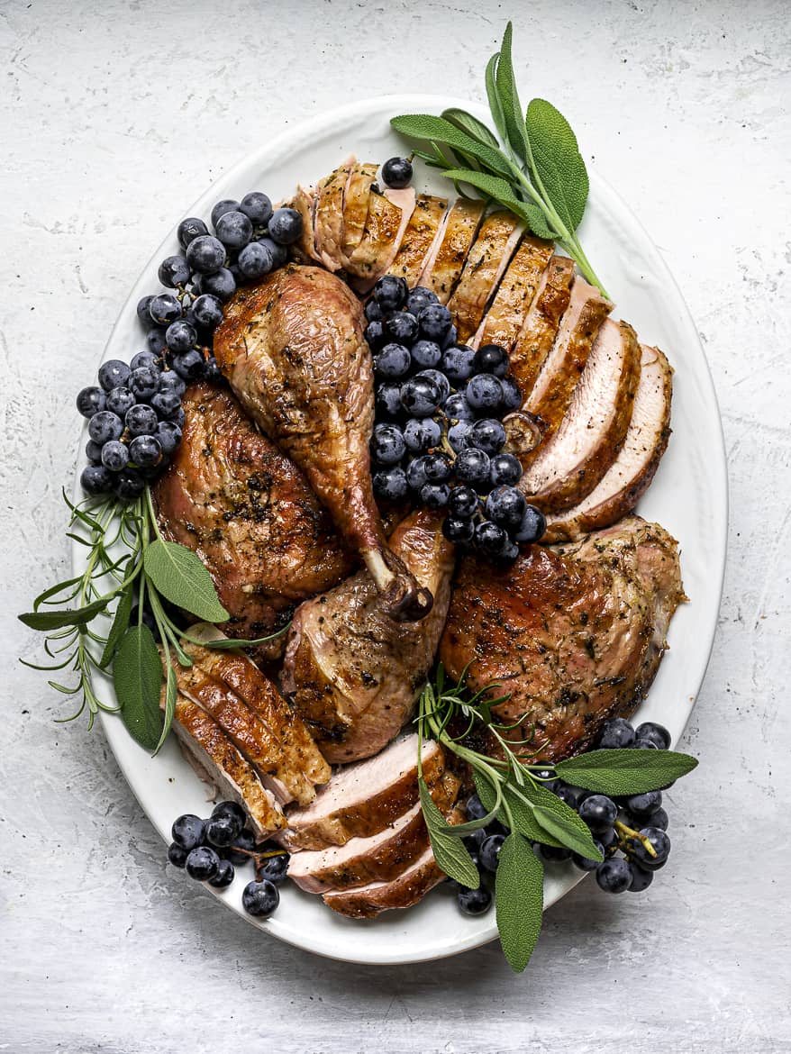 Spatchcock Turkey on platter