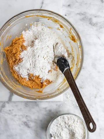 Making dough for sweet potato gnocchi