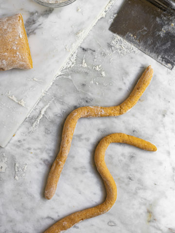 Forming ropes to make sweet potato gnocchi