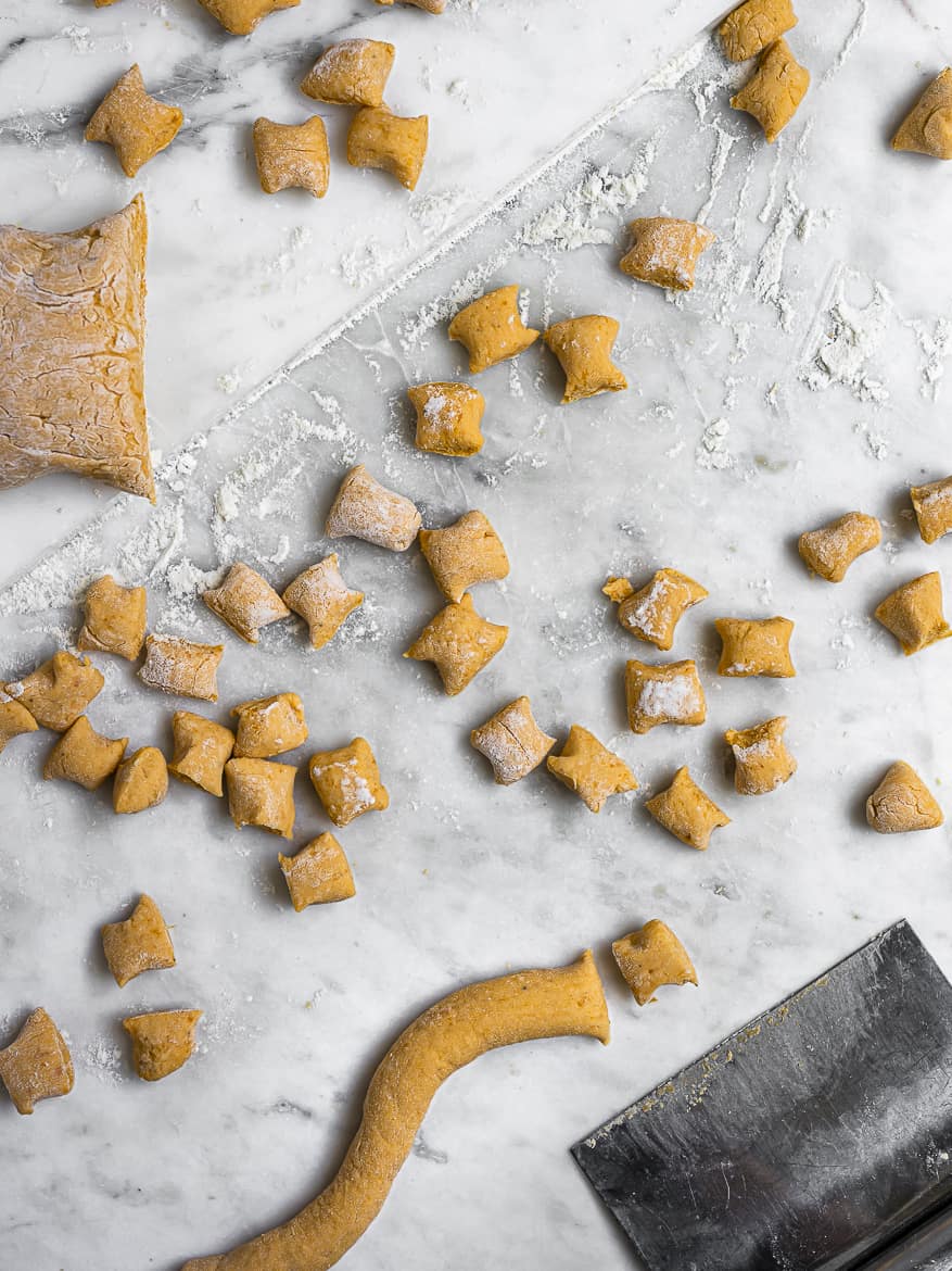 Cutting pieces of gnocchi