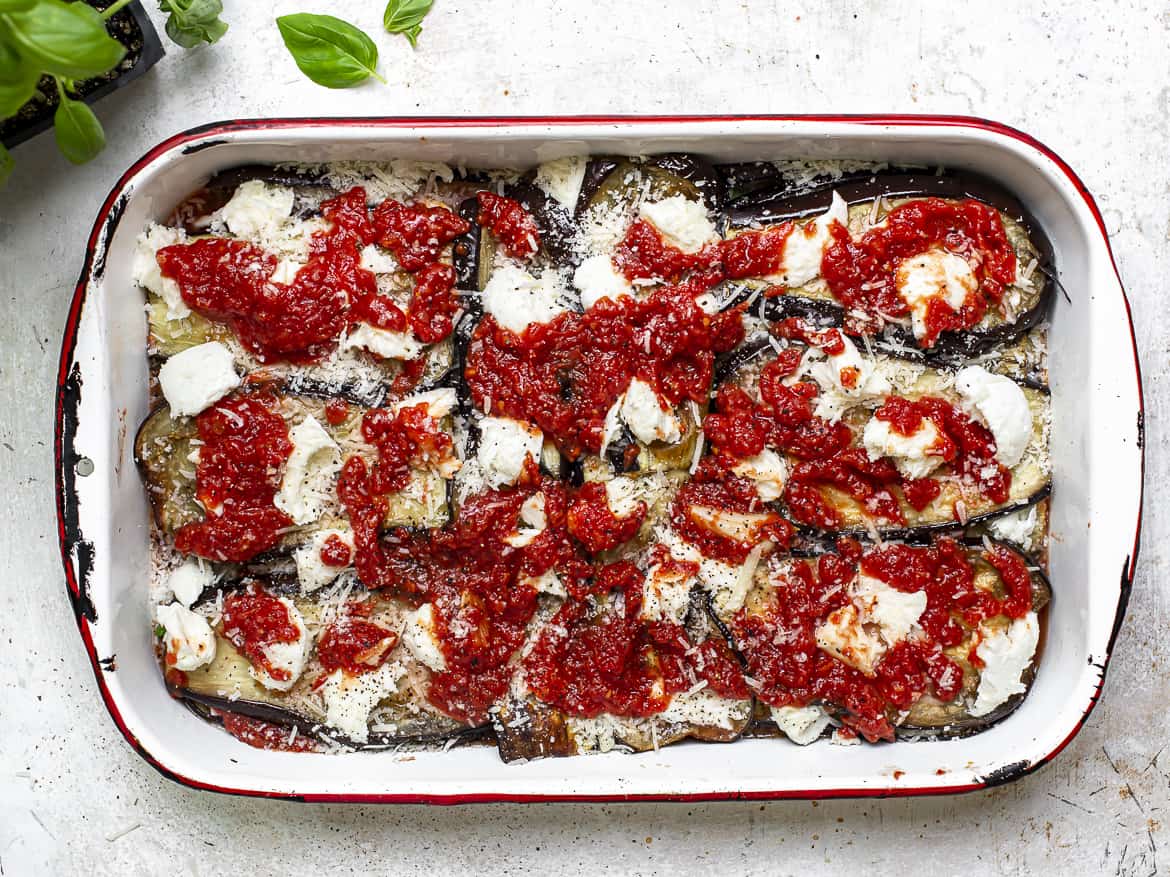 Assembled eggplant parmesan