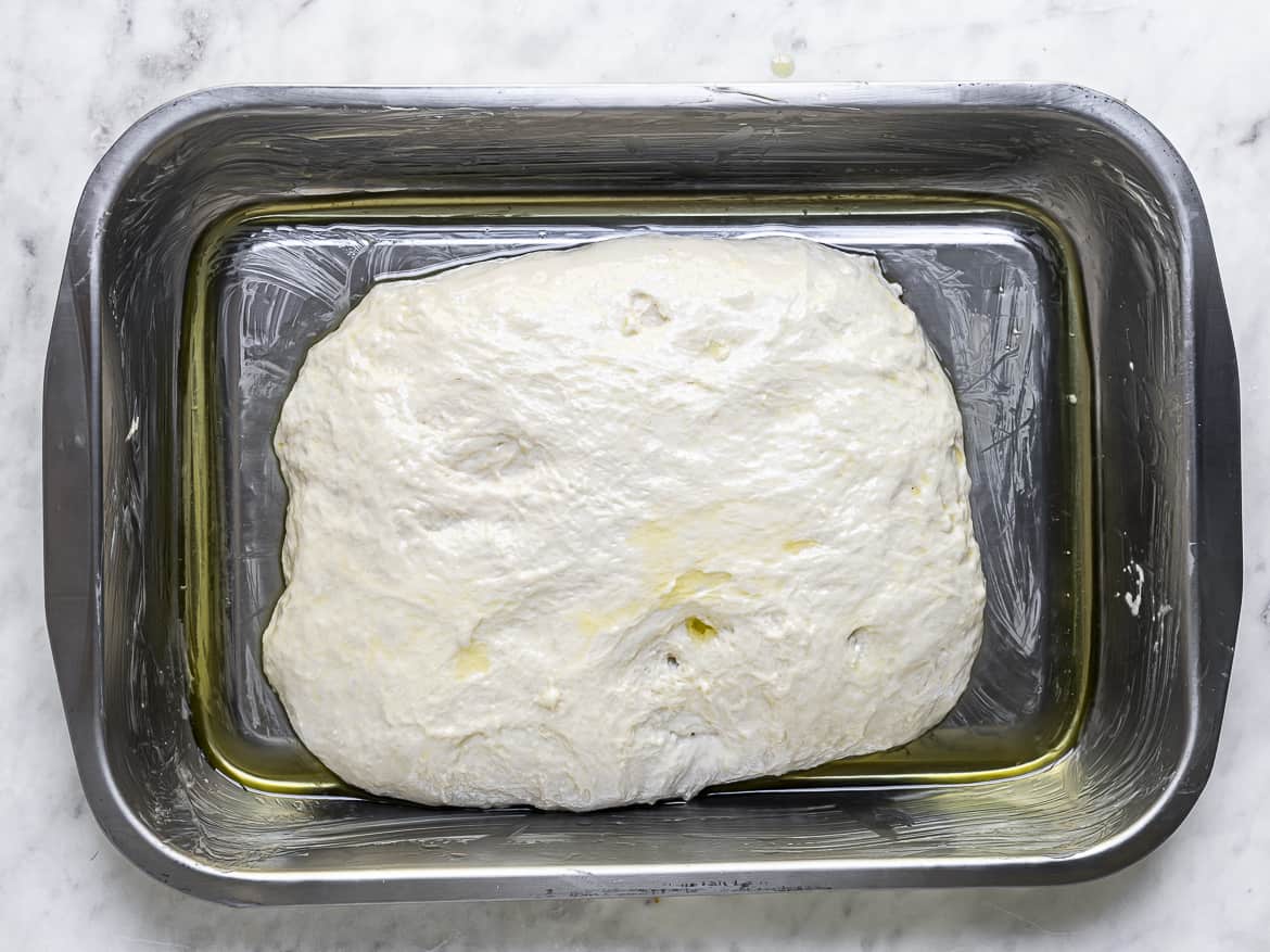 dough in pan resting for second rise