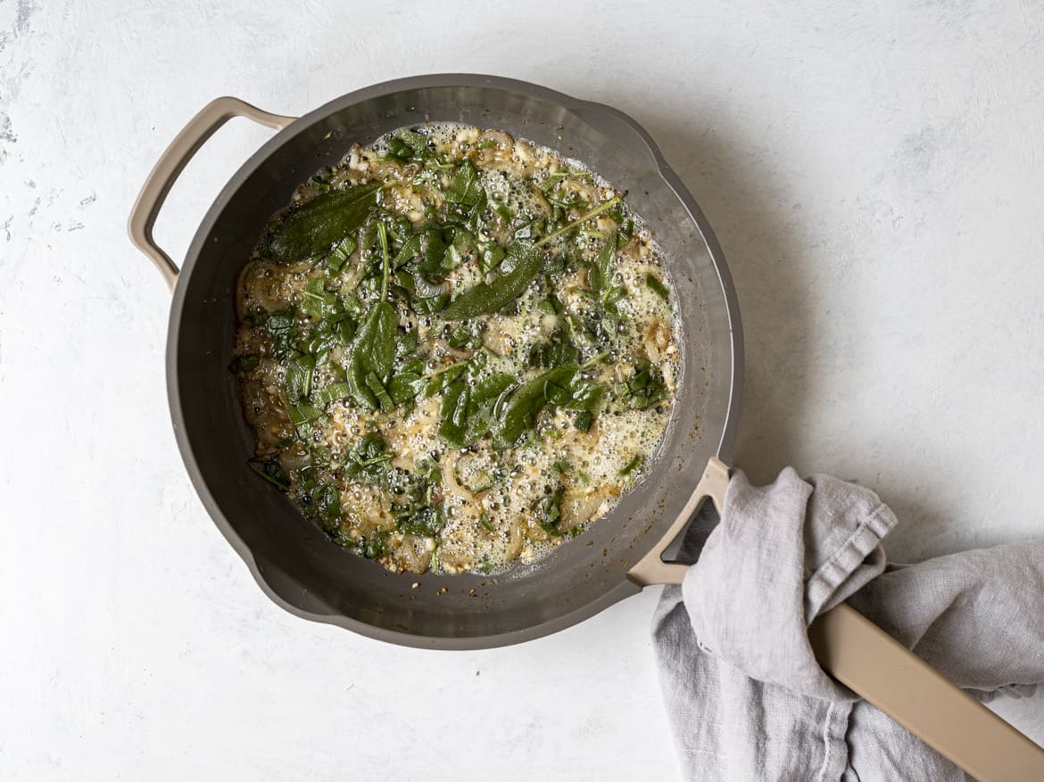 Browning butter with shallots and sage