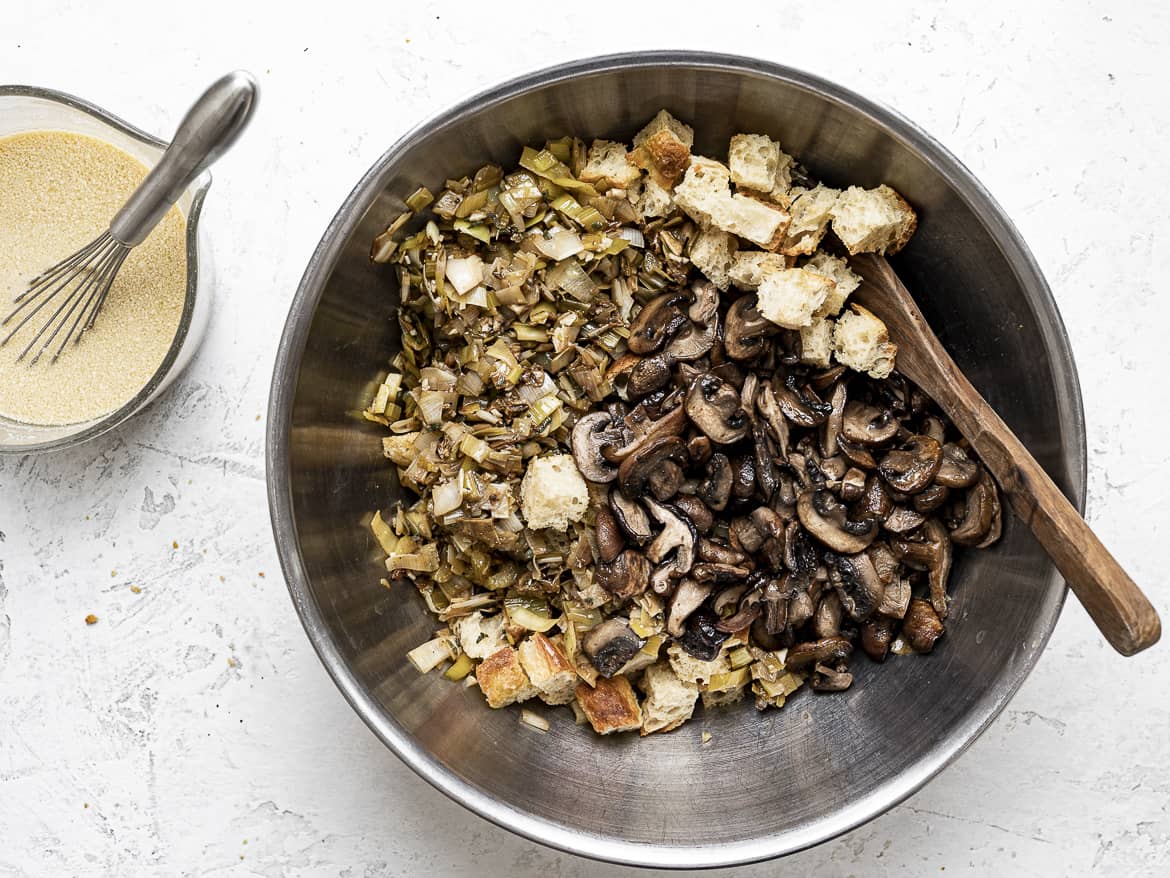 Mushroom stuffing mixture in bowl