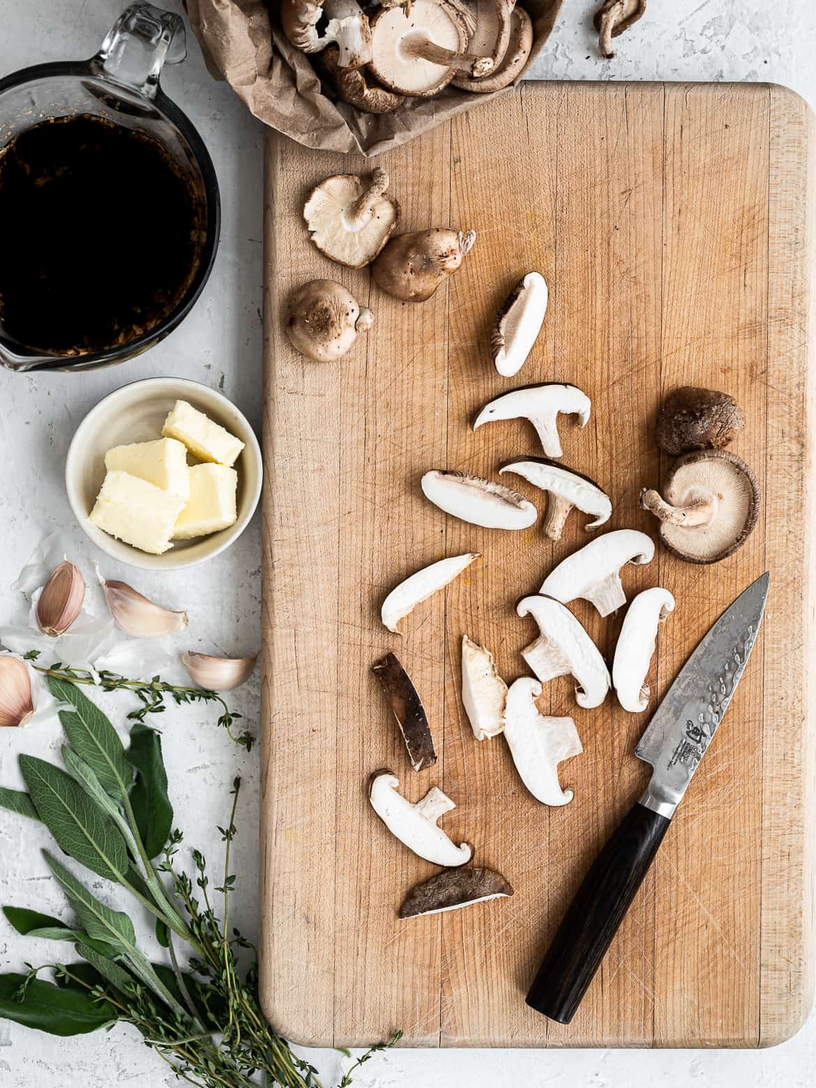 slicing mushrooms