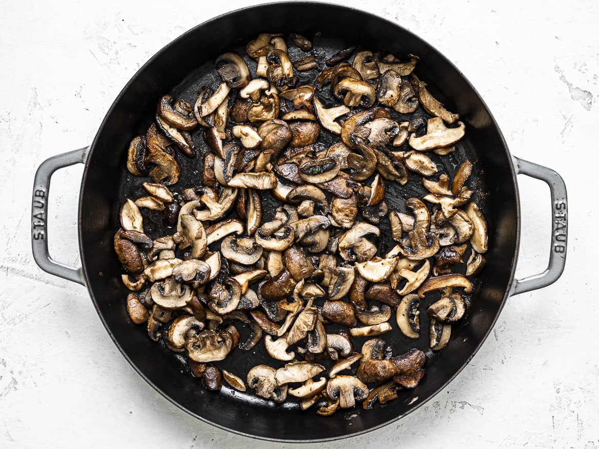 Sautéed mushrooms in skillet