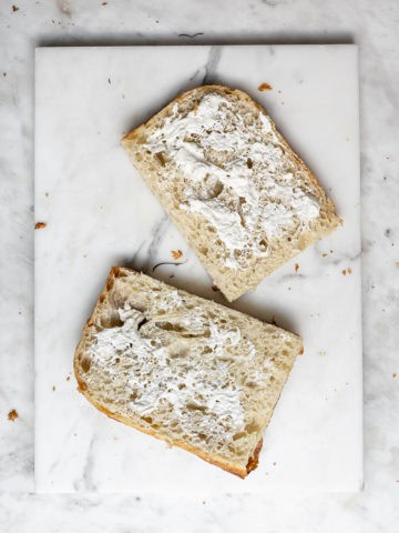 Focaccia slices with burrata