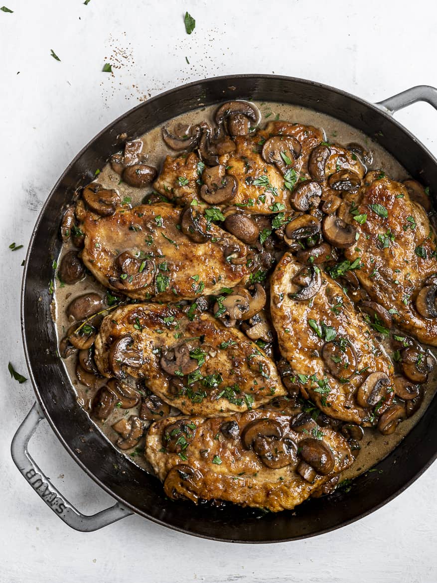 Close up of Marsala Chicken in pan
