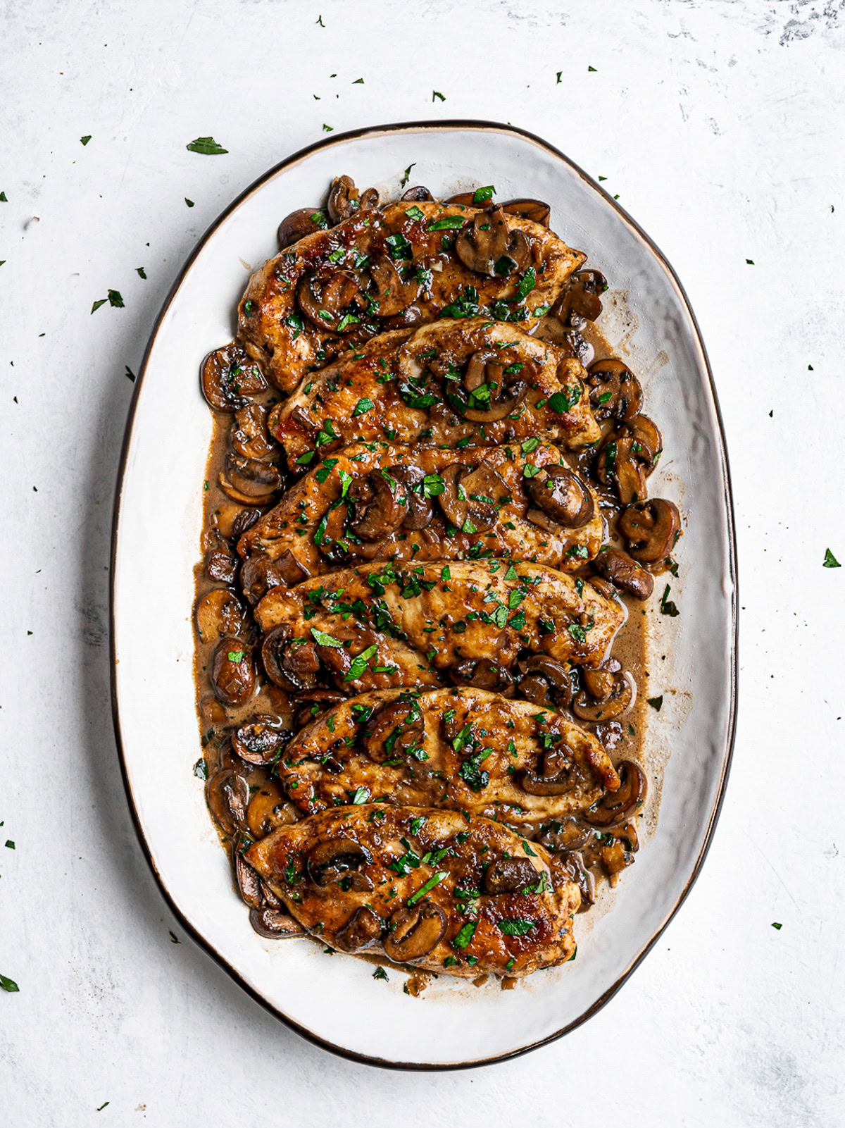 Chicken Marsala served on platter