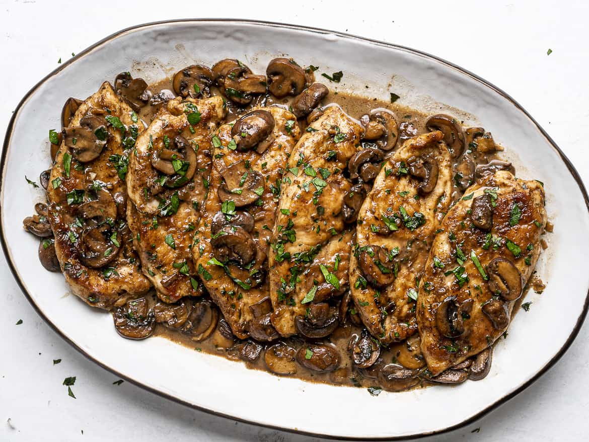 Chicken Marsala served on platter