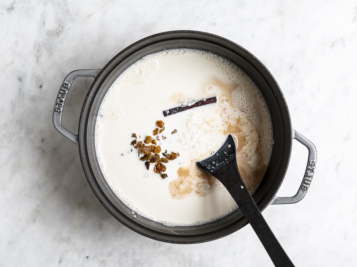 Adding milk to rice