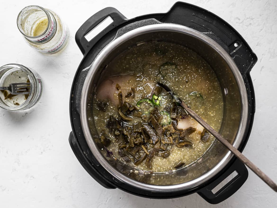 Adding chicken breast and salsa verde to Instant Pot