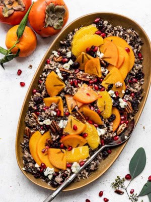 Wild Rice Citrus Salad with Persimmons served on platter