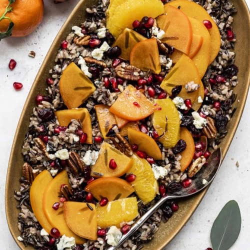 Wild Rice Citrus Salad with Persimmons on platter