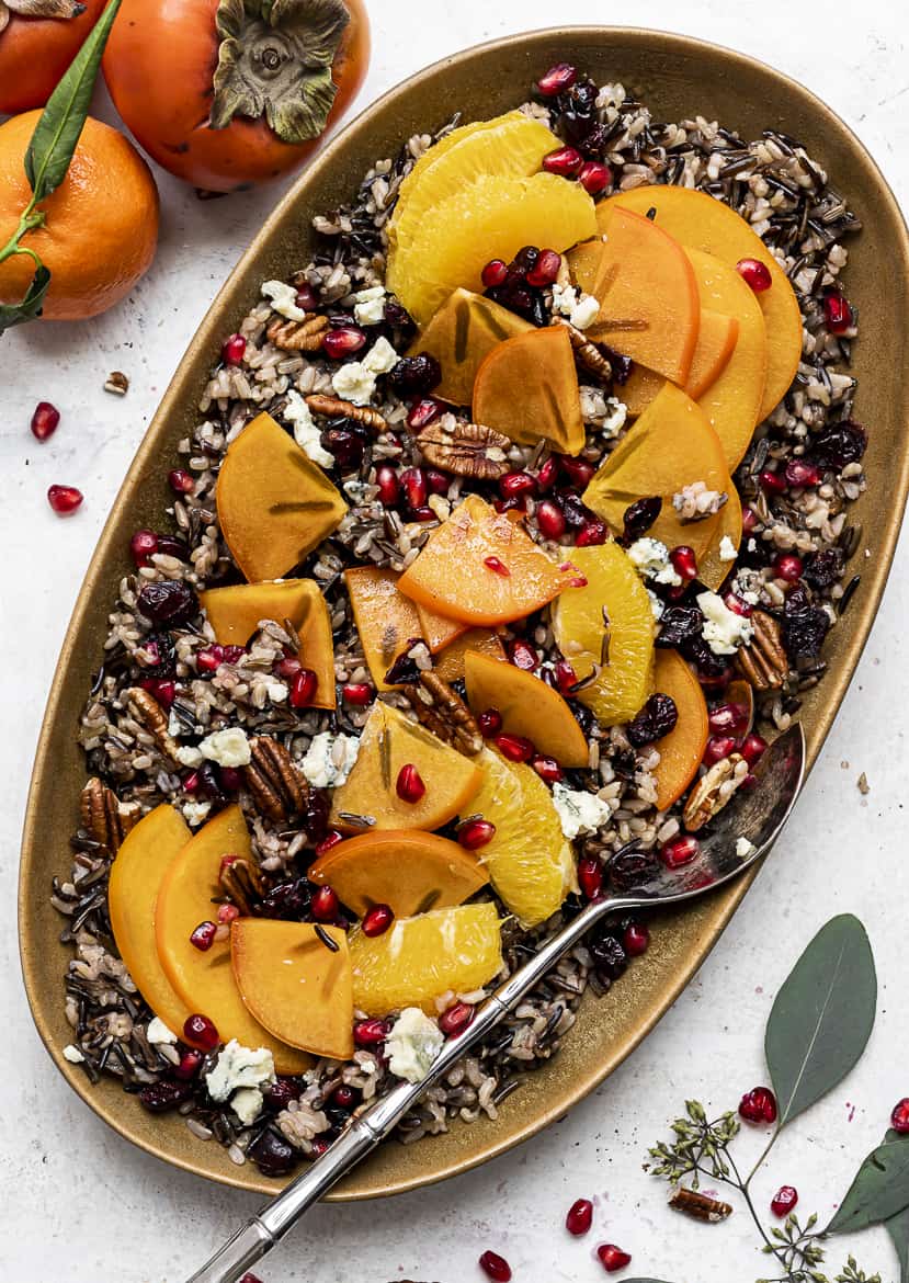 Wild Rice Citrus Salad with Persimmons on platter