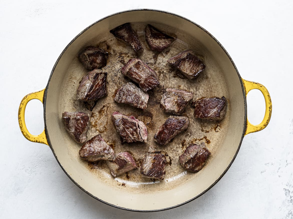 Browning beef in Dutch oven