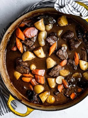 Beef Stew with potatoes and carrots in pot