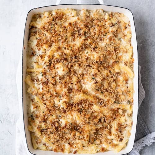 Baked Mac and Cheese with Cauliflower in casserole