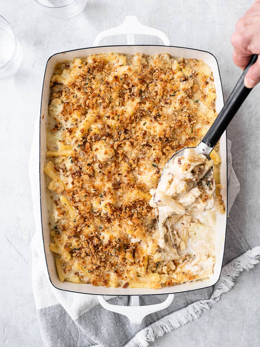 Serving Baked Mac and Cheese with Cauliflower 