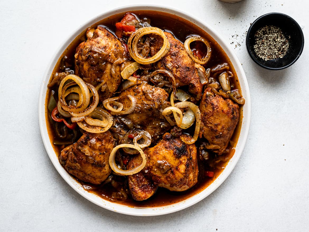 Instant Pot Chicken thighs on platter 