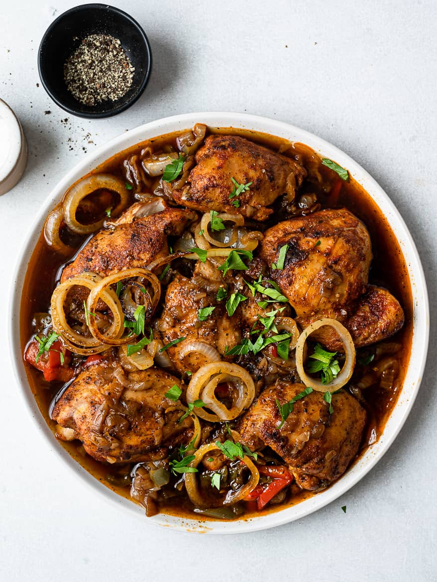 Instant Pot Chicken thighs on platter