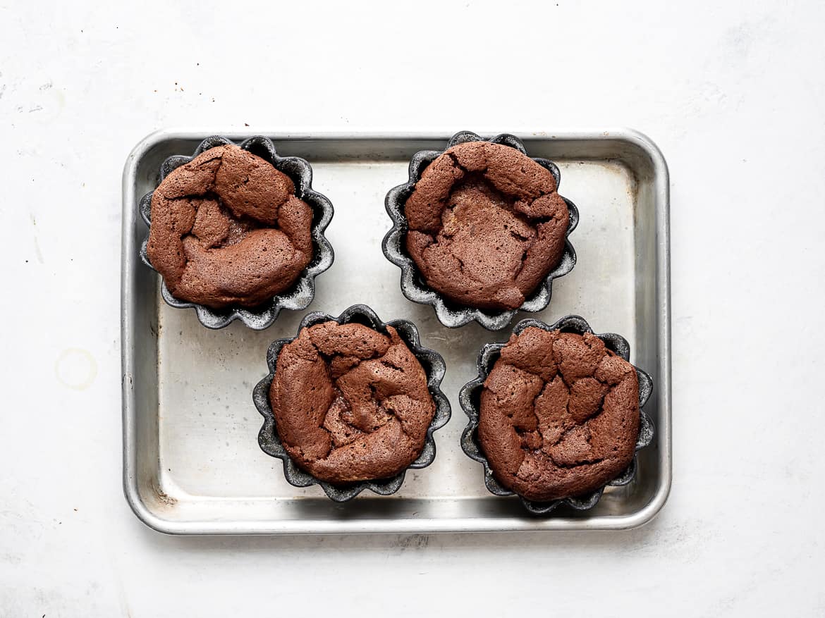 baked soufflés on baking sheet