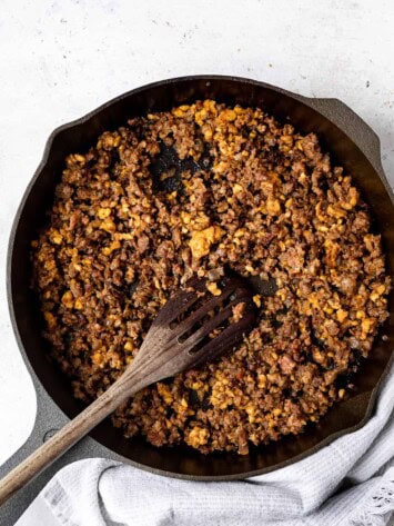 Chorizo and tempeh mixture in skillet